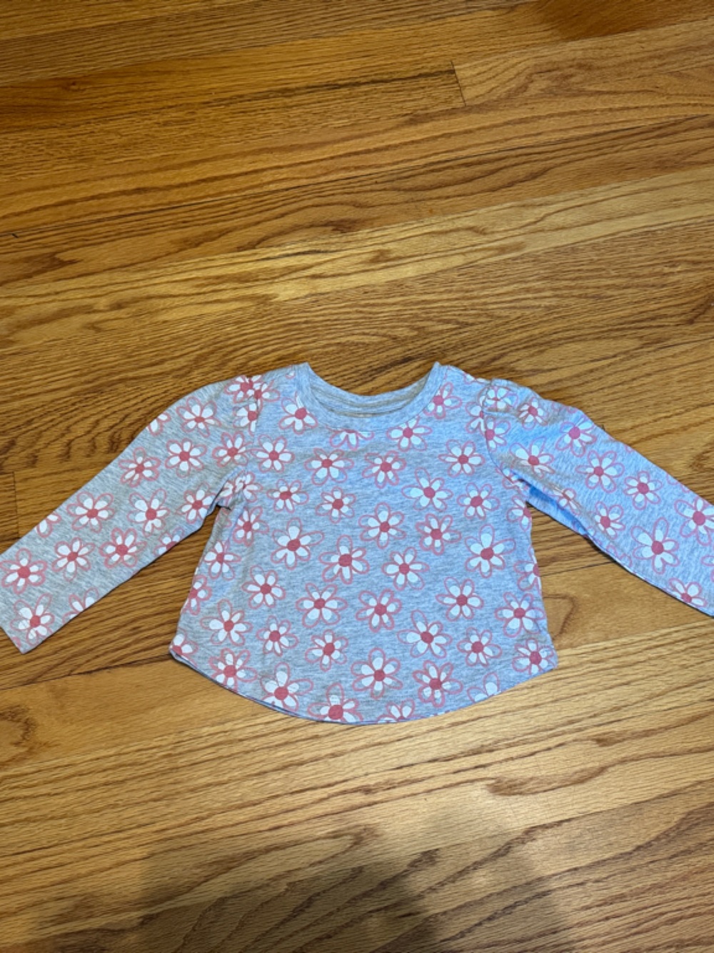 Falls Creek Gray Long Sleeve Top with Pink and White Floral Print